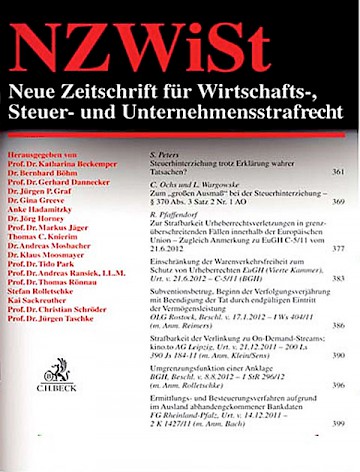 Titelblatt:NZWiSt Neue Zeitschrift für Wirtschafts-, Steuer- und Unternehmensstrafrecht